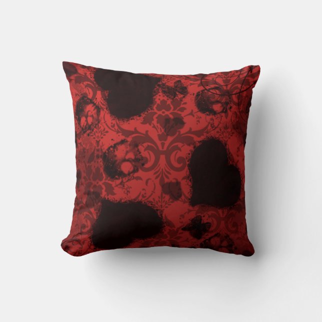 Red Grunge Damask Valentine Kudde (Framsida)
