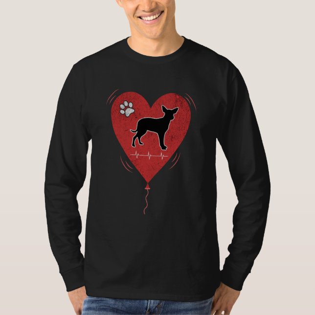 Red Grunge Heart Chihuahua Love Heartbeat Valentin T Shirt (Framsida)