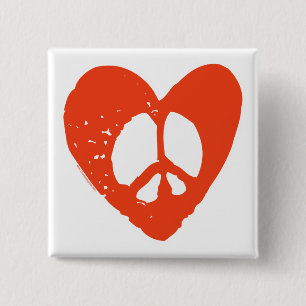 Red Grunge Heart med Fredstecken Knapp
