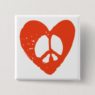 Red Grunge Heart med Fredstecken Knapp