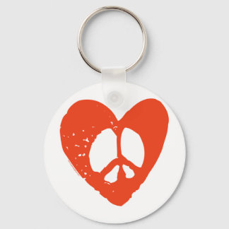 Red Grunge Heart med Fredstecken Nyckelring