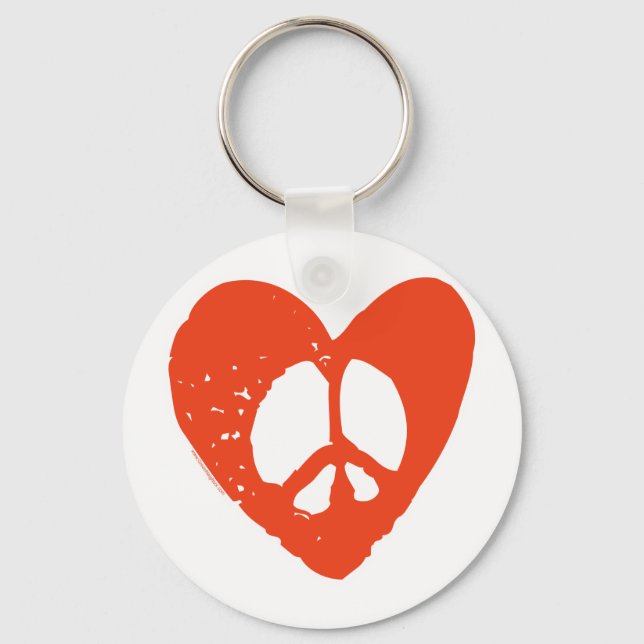 Red Grunge Heart med Fredstecken Nyckelring (Framsida)