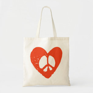 Red Grunge Heart med Fredstecken Tygkasse