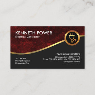 Red Grunge Royal Guld Wave Electrical Contractor Visitkort