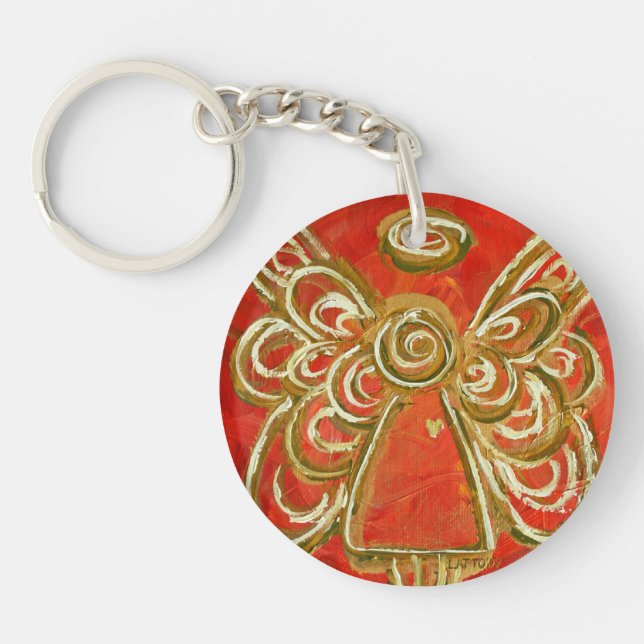 Red Guardian Angel Anpassningsbar Keychain (Framsidan)