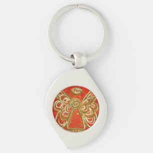 Red Guardian Angel Anpassningsbar Keychains Swirl Silverfärgad Nyckelring