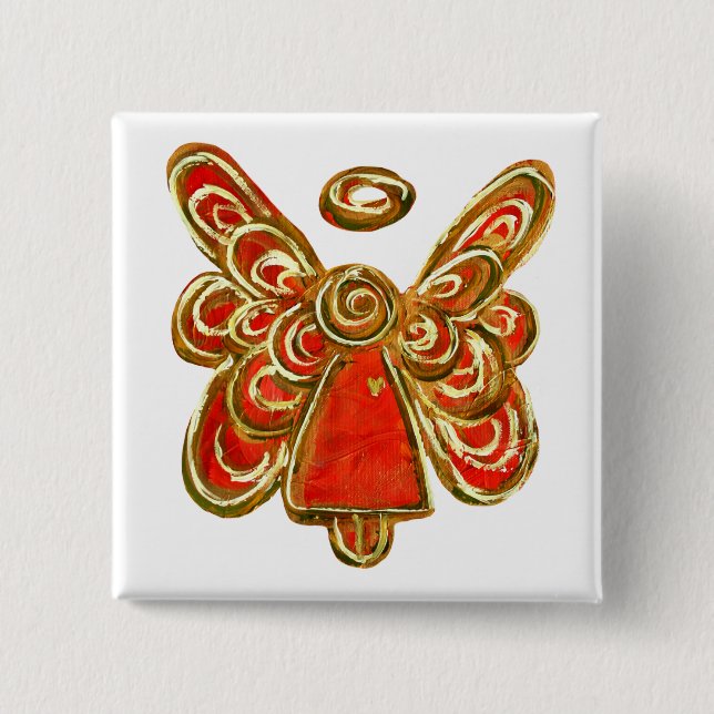 Red Guardian Angel Art Anpassningsbar Helgdag Butt Knapp (Framsida)