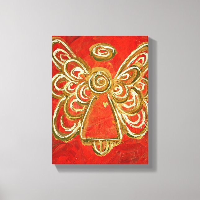 Red Guardian Angel Art Wrapped Canvas Painting (Framsida)