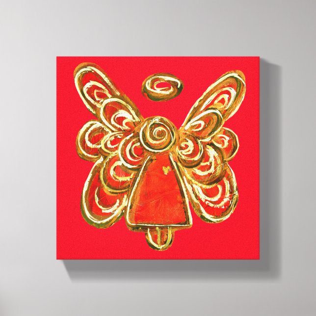 Red Guardian Angel Art Wrapped Canvas Painting (Framsida)