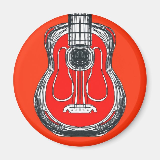 Red Guitar Monster Ansikte Magnet (Framsidan)