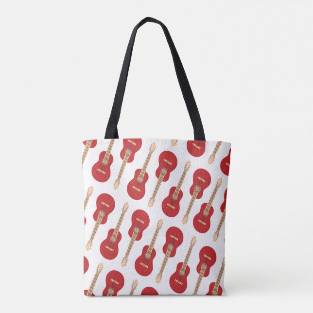 Red Guitar Mönster Tote Bag Tygkasse (Baksida)