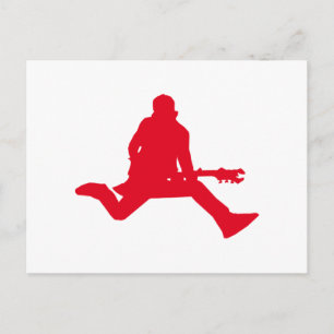 Red Guitar Player Silhouette Vykort