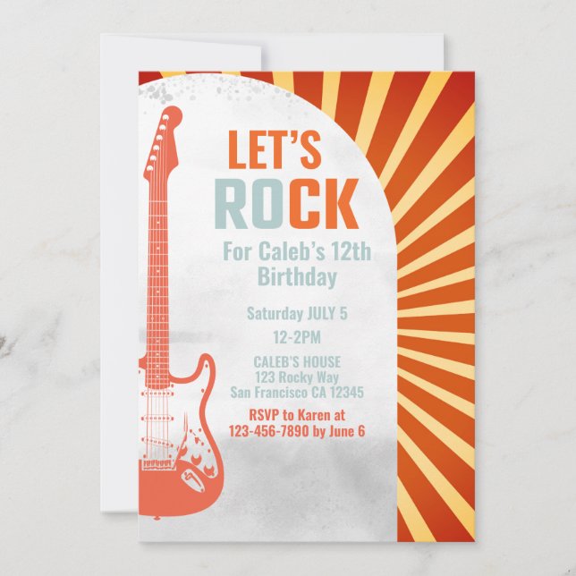 Red Guitar Rock and roll Rockstar Birthday Inbjudningar (Framsida)