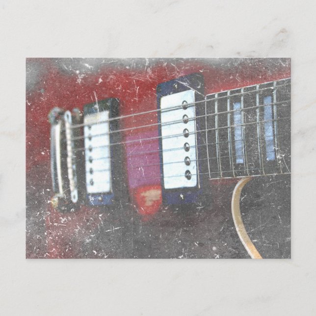 Red guitar strings bridge grunge musikdesign vykort (Framsida)