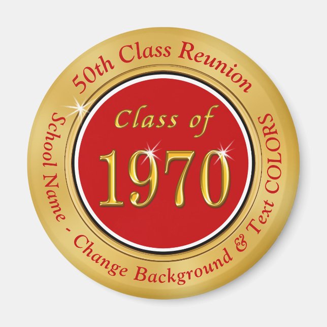 Red, Guld, 1970 Reunion, 55th Class Reunion Gifts Magnet (Framsidan)