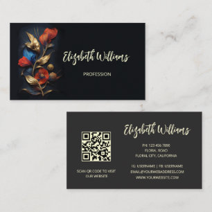 Red Guld 3 D Flowers Black Visitkort
