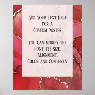 Red & Guld Abstrakt Alcohol Bläck Fluid Art DIY Poster
