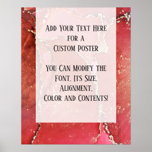 Red & Guld Abstrakt Alcohol Bläck Fluid Art DIY Poster