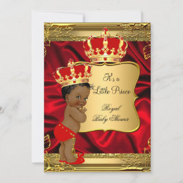 Red Guld African American Prince Baby Shower Inbjudningar