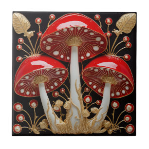 Red Guld Amanita Muscaria Mushroom 3D Effect Kakelplatta