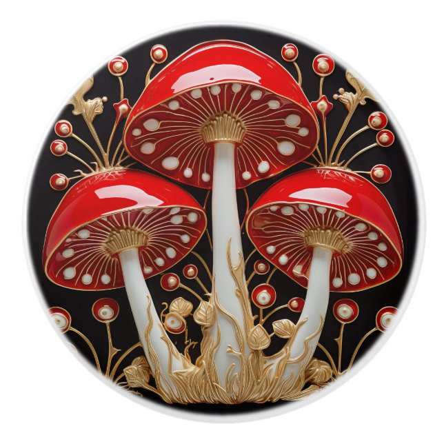 Red Guld Amanita Muscaria Mushroom 3D Effect Knopp (Framsidan)