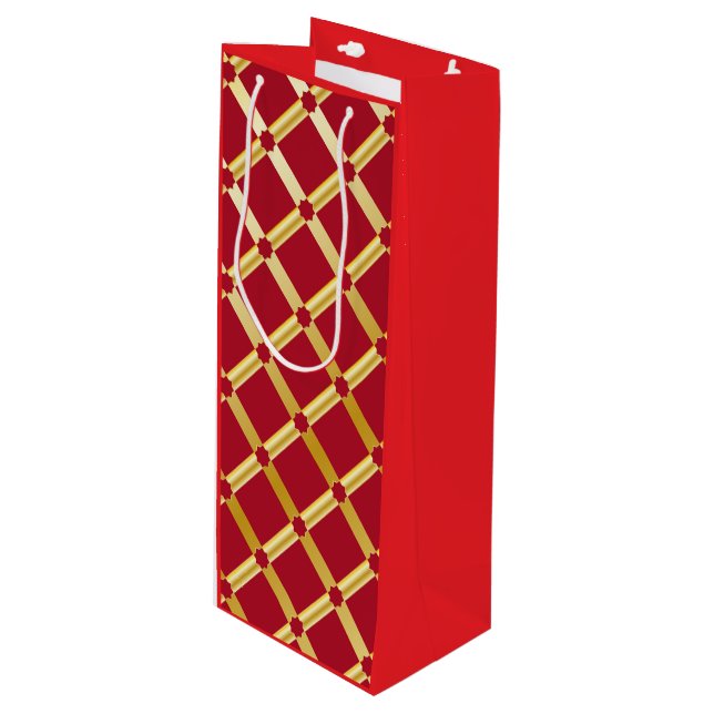 Red & Guld Arabesque Vin Gift Bag (Framsidan Vinklad)