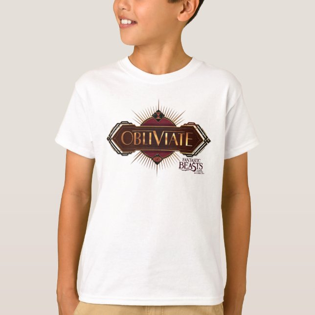 Red & Guld Art Deco Obliviate Spell Graphic T-shirt (Framsida)