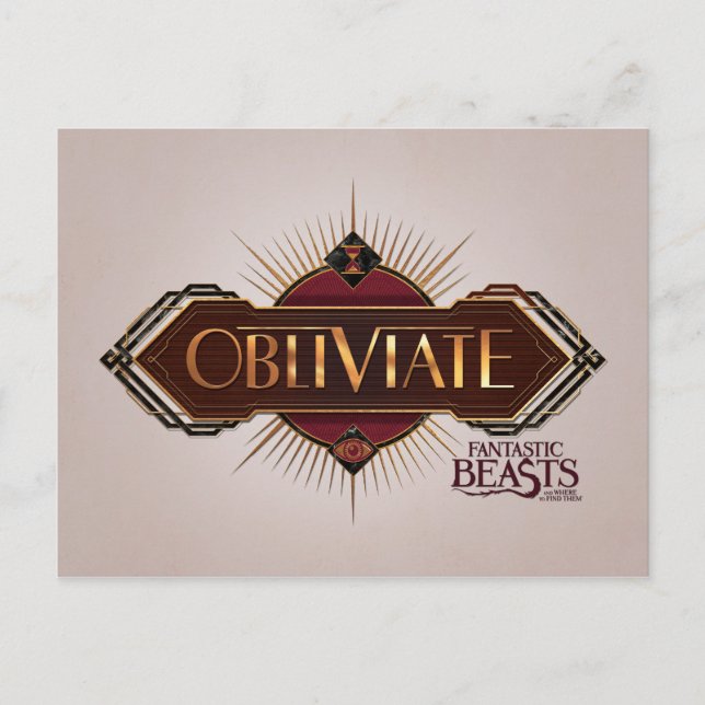Red & Guld Art Deco Obliviate Spell Graphic Vykort (Framsida)