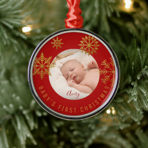 Red Guld Babys First jul Gift Ceramic Orname Julgransprydnad Metall