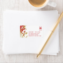 Red & Guld Bamboo Löv China Bröllop Adress Adressetikett
