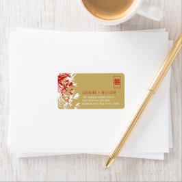 Red & Guld Bamboo Löv Chinese Bröllop Adress L Adressetikett