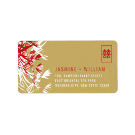 Red & Guld Bamboo Löv Chinese Bröllop Adress L Adressetikett