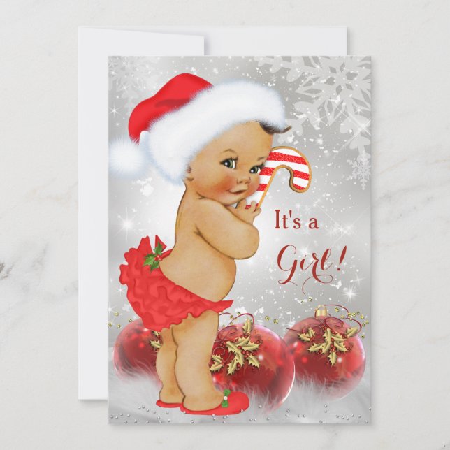 Red Guld Bauble jul Baby Shower Brunette Inbjudningar (Framsida)