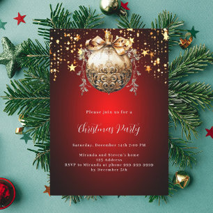 Red guld bauble vintages stjärnor jul Party Inbjudningar