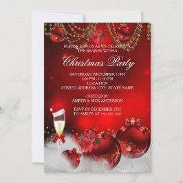 Red Guld Baubles Champagne jul Party Inbjudningar