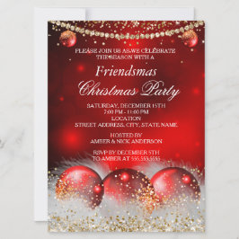 Red Guld Baubles Friendsmas jul Party Inbjudningar