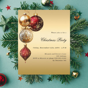 Red guld baubles-inbjudan till julfest