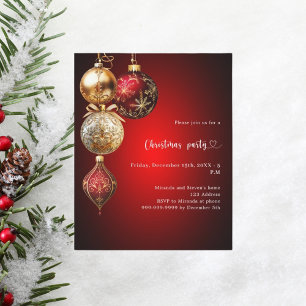 Red guld baubles-inbjudan till julfest