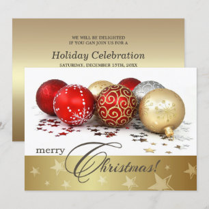 Red Guld Baubles-inbjudan till julfest Inbjudningar