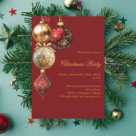 Red guld baubles jul Party Inbjudningar