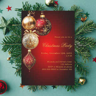 Red guld baubles jul Party Inbjudningar