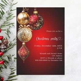 Red guld baubles jul Party Inbjudningar