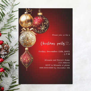Red guld baubles jul Party Inbjudningar