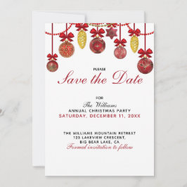 RED GULD BAUBLES jul Party Spara datum Inbjudningar