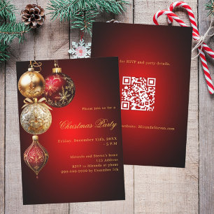 Red guld baubles QR-kod jul Party Inbjudningar