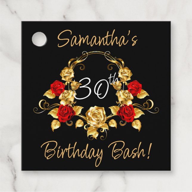 Red & Guld Birthday Gåvor Etiketter (Framsida)