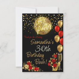 Red & Guld Birthday Poster Tack Kort