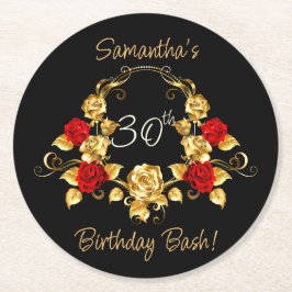 Red & Guld Birthday Underlägg Papper Rund