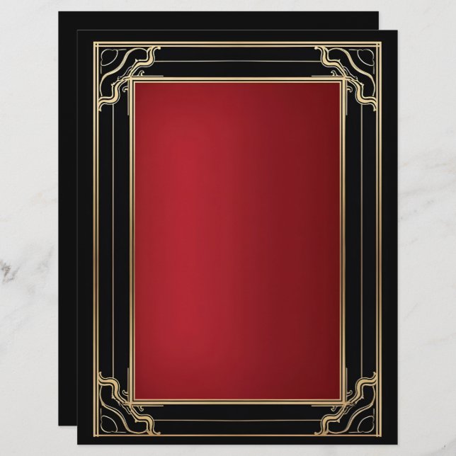 Red Guld Black Art Deco Luxury Brevhuvud (Fram/baksida)