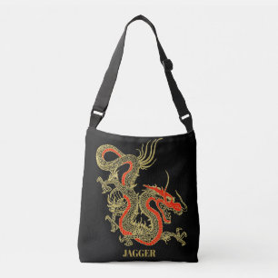 Red Guld Black Fantasy Chinese Dragon Axelväska